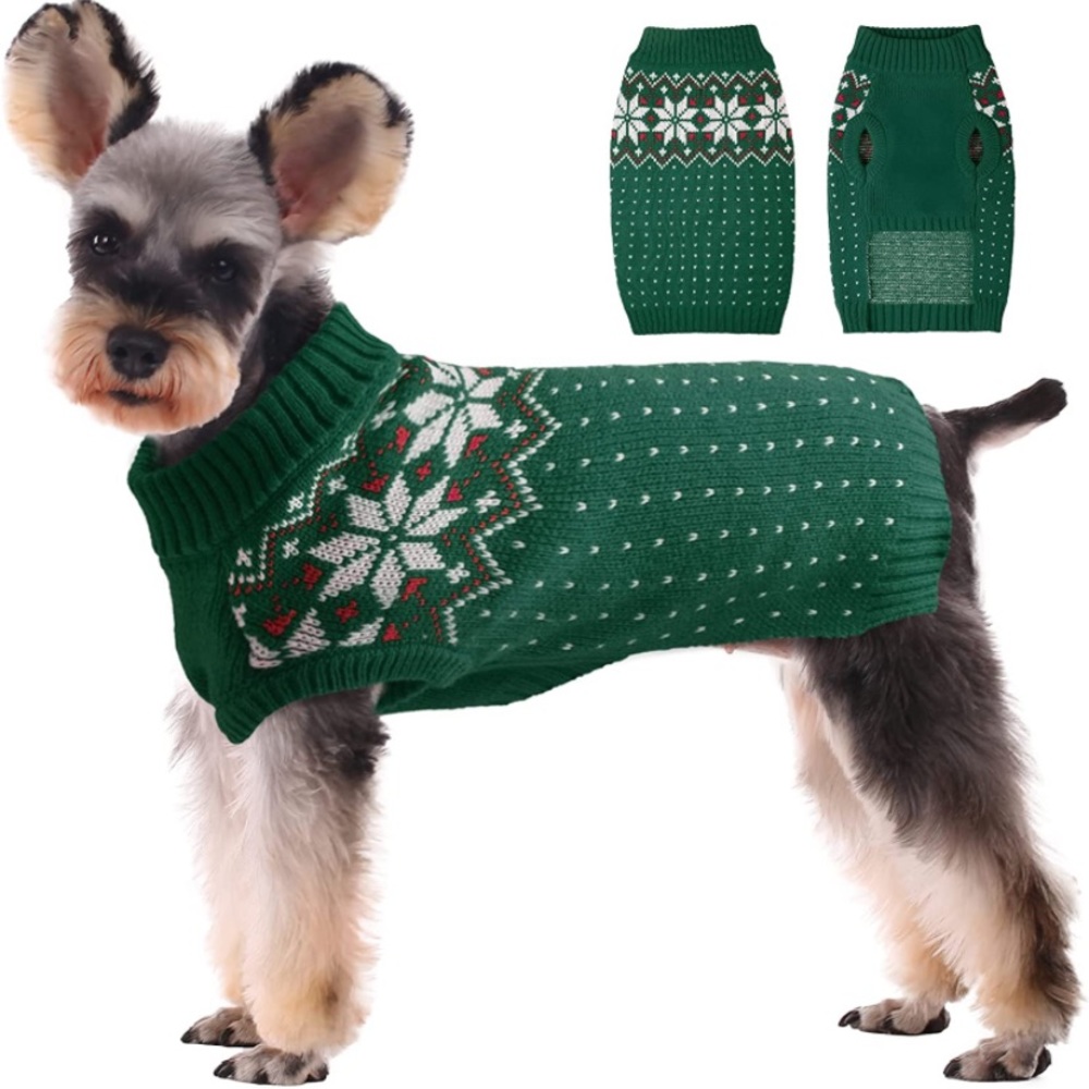 Green Dog/Cat Holiday Christmas Snowflake sweater